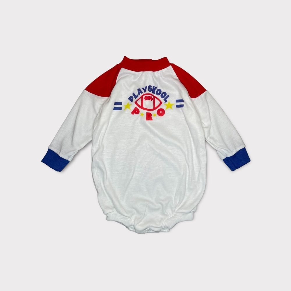 Playskool Vintage Retro Football Graphic White Bubble Long Sleeve Romper